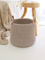 Boho Cotton Plant Pot Basket With Leather Handles