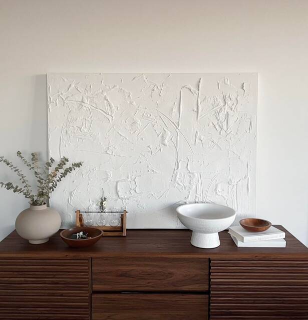 Large White Textured Canvas Painted Painting 3D Abstract Modern Art Minimalist Home Wall Decor - image 1