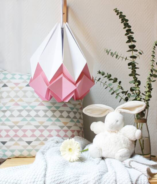 Last Items - Origami Lampshade in White & Light Pink Paper, Medium Size - image 1