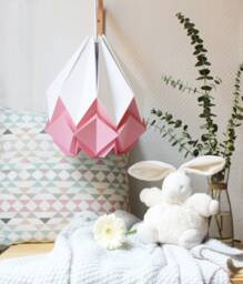 Last Items - Origami Lampshade in White & Light Pink Paper, Medium Size - thumbnail 1