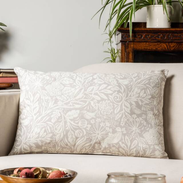 Serene Garden Printed Xl Rectangular Cushion Cover. Delicate William Morris Inspired Floral & Bird English Design. 23X15 - image 1