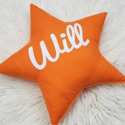 Personalized Star Pillow Custom Name, Cotton Flannel Nursery Decor - thumbnail 2