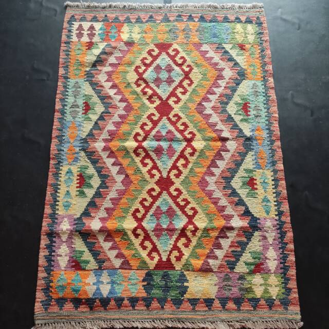 Kilim Rug Tribal, Handmade Artisan Afghan Turkish Aztec Geometric Wool 147x104 cm - image 1