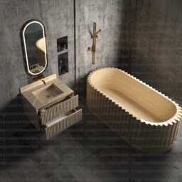 Handmade Travertine Marble Vanity - Ribbed Fluted Bathroom Sink