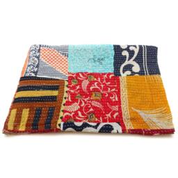 Handmade Indian Kantha Quilt Patchwork Cotton Bedspread, Twin Size - thumbnail 3