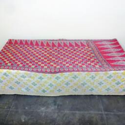 Handmade Indian Kantha Quilt Patchwork Cotton Bedspread, Twin Size - thumbnail 2