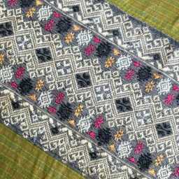 Vintage Hmong Hemp Pillow Handwoven Tribal Textile, Green & Navy Batik - thumbnail 3