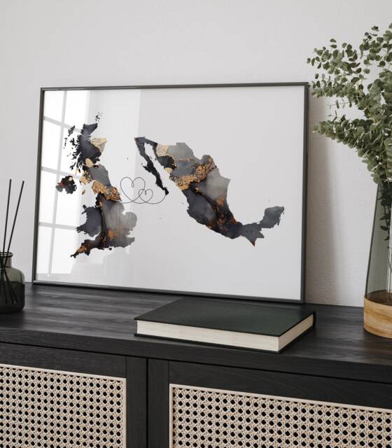 Britain & Mexico Map Black & Gold Travel Wall Art Print - United Kingdom UK - image 1