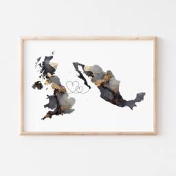 Britain & Mexico Map Black & Gold Travel Wall Art Print - United Kingdom UK - thumbnail 3