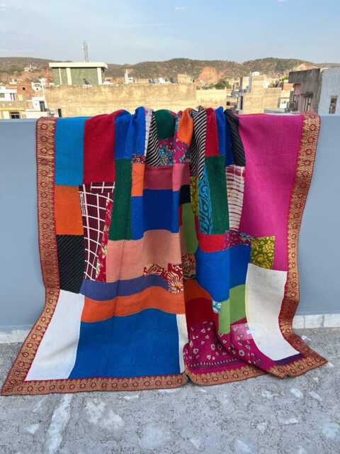 Cotton Kantha Block Print Quilt Reversible Patchwork Handmade Bohemian Bedding - image 1