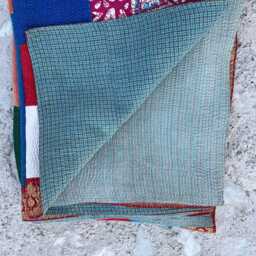 Cotton Kantha Block Print Quilt Reversible Patchwork Handmade Bohemian Bedding - thumbnail 4