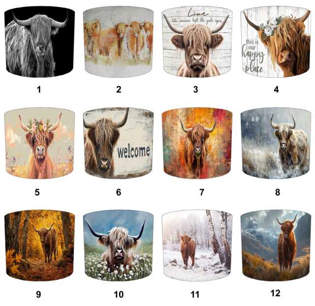 Highland Cows Cattle Drum Lampshades For Ceiling Light Shades Pendants Or Bedside, Table Lamp Shades - image 1