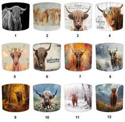 Highland Cows Cattle Drum Lampshades For Ceiling Light Shades Pendants Or Bedside, Table Lamp Shades - thumbnail 1