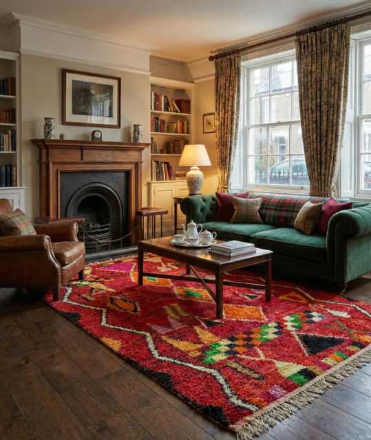 Handwoven Mrirt Berber Rug Beige & Red Moroccan Boho Rug - image 1