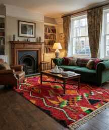 Handwoven Mrirt Berber Rug Beige & Red Moroccan Boho Rug - thumbnail 1