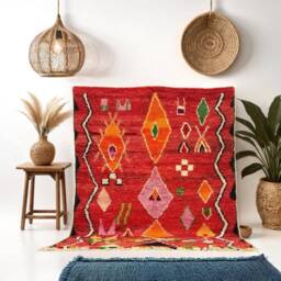 Handwoven Mrirt Berber Rug Beige & Red Moroccan Boho Rug - thumbnail 2