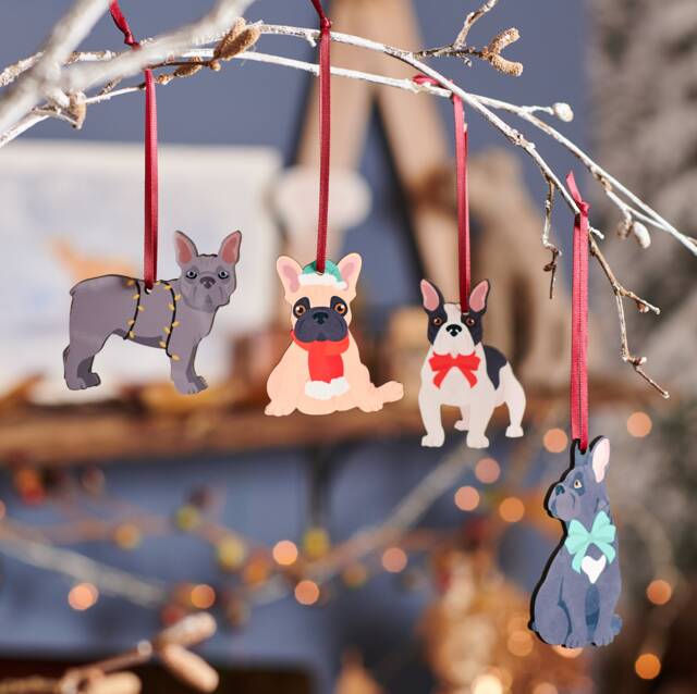 Frenchie Christmas Decorations - Set Of 4 Festive Bulldog Ornaments For Tree Dog Lover Gift Keepsake - image 1