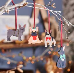 Frenchie Christmas Decorations - Set Of 4 Festive Bulldog Ornaments For Tree Dog Lover Gift Keepsake - thumbnail 1
