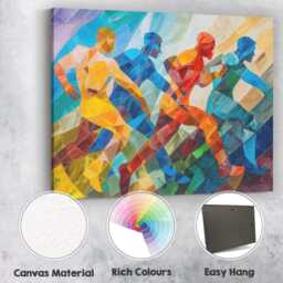 Abstract Cubist Running Athletes Colourful Sports Painting Canvas Wall Art Print Decor Picture Ready To Hang - thumbnail 2