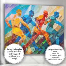 Abstract Cubist Running Athletes Colourful Sports Painting Canvas Wall Art Print Decor Picture Ready To Hang - thumbnail 3