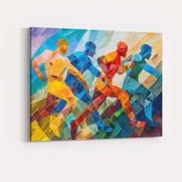 Abstract Cubist Running Athletes Colourful Sports Painting Canvas Wall Art Print Decor Picture Ready To Hang - thumbnail 4