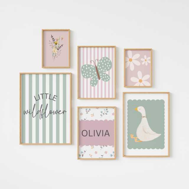 Floral Girls Room Print Set Wildflower, Butterfly, Goose - image 1