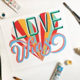 Love Wins Hand Lettered Watercolor & Gouache 8x10 Painting- Print - Inspirational - thumbnail 2