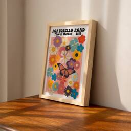 Portobello Road Flower Market Print - Colourful Retro Art, Groovy Floral, 1970S 1960S, Bright Bold, Hippie Flowers, London, On Trend Poster - thumbnail 2