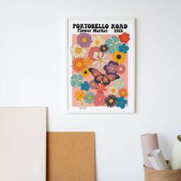 Portobello Road Flower Market Print - Colourful Retro Art, Groovy Floral, 1970S 1960S, Bright Bold, Hippie Flowers, London, On Trend Poster - thumbnail 3