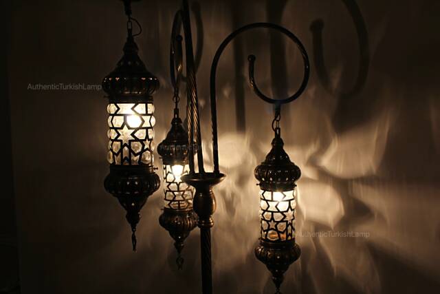 3 Glass Standing Lamp, Morocco Lantern, Chandelier, Turkish Light, Standing Floor Standing Lamp, Morocco Lamp, Turkey Light - image 1