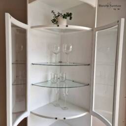 Tall Mid Century Modern White Corner Drinks Cabinet - Nathan Retro Cocktail Display Unit - thumbnail 3