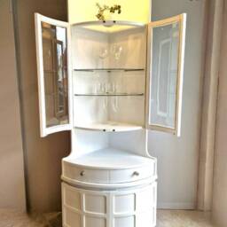 Tall Mid Century Modern White Corner Drinks Cabinet - Nathan Retro Cocktail Display Unit - thumbnail 2
