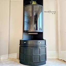 Tall Mid Century Modern White Corner Drinks Cabinet - Nathan Retro Cocktail Display Unit - thumbnail 4