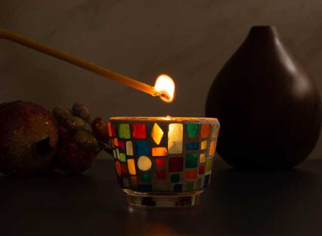 Handmade Mosaic Candle Holder Colorful Acrylic Tile Decor - image 1