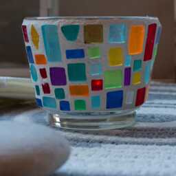 Handmade Mosaic Candle Holder Colorful Acrylic Tile Decor - thumbnail 4