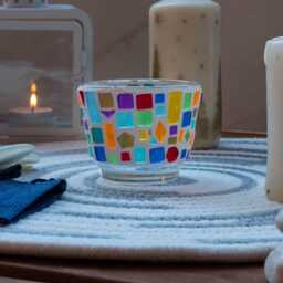 Handmade Mosaic Candle Holder Colorful Acrylic Tile Decor - thumbnail 2