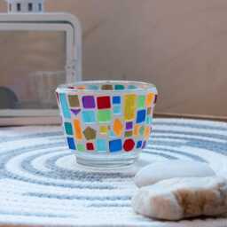 Handmade Mosaic Candle Holder Colorful Acrylic Tile Decor - thumbnail 3