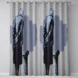 Elderly Woman Painting Grey Wall Urban Stencil Timeless Artwork For Bedroom Decor Readymade Eyelet Ring Top Thermal 100% Blackout Curtains - thumbnail 3