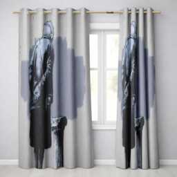 Elderly Woman Painting Grey Wall Urban Stencil Timeless Artwork For Bedroom Decor Readymade Eyelet Ring Top Thermal 100% Blackout Curtains