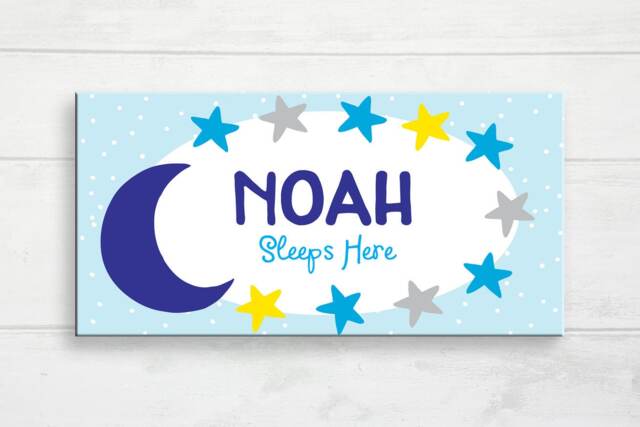 Moon Stars Door Sign, Boys Star Nursery, Personalized Print, Theme Kids Name & Decor, Baby Boy Gift - image 1