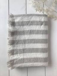 Soft Linen Beach Towel in Thick Beige White Stripes/Stonewashed Linen Beach Stripes/Beach Scarf/ - thumbnail 1
