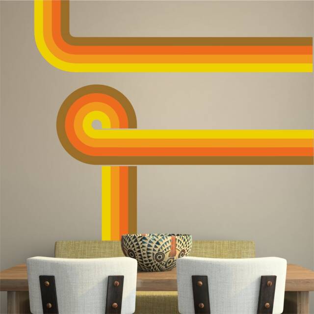 70S Style Retro Stripes Wall Stickers Art Car Campervan Orange Brown - image 1