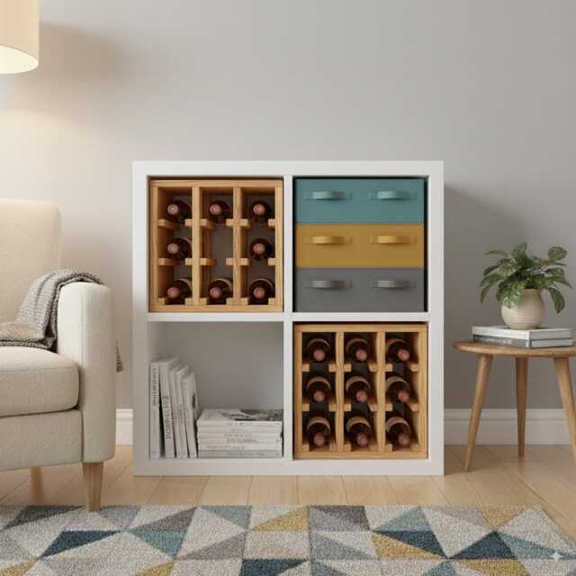 Handmade Wooden Wine Rack Insert For Ikea Kallax - 9 Bottle Capacity - image 1