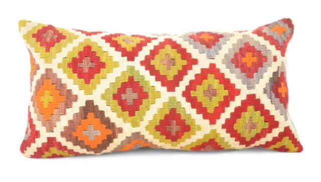 "Kilim Pillow, Wool Kilim Cousin From Anatolia, 30x60 cm, 12""x24" - image 1