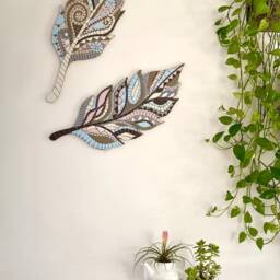 Mosaic Feather Wall Art, Handmade Boho Hanging, Native American Decor, Hanging - thumbnail 3