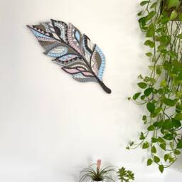 Mosaic Feather Wall Art, Handmade Boho Hanging, Native American Decor, Hanging - thumbnail 4
