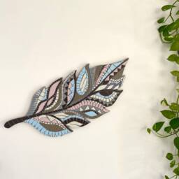 Mosaic Feather Wall Art, Handmade Boho Hanging, Native American Decor, Hanging - thumbnail 2
