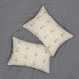 Lumbar Pillow, Boho Floral Block Print, Green Pink Cream, Nursery Decor, Flowers Decorative Bohemian Room Neutral Bedroom - thumbnail 3
