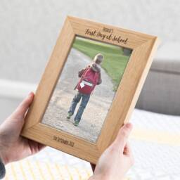 Personalised Solid Oak First Day At School Photo Frame Custom Name & Date - Lc582 - thumbnail 1