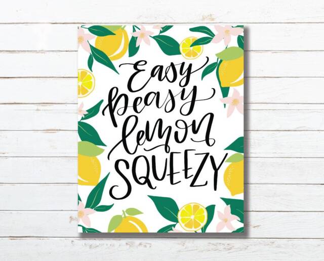 Lemon Print, Easy Peasy Hand Lettered Floral Wall Art - Digital Download
